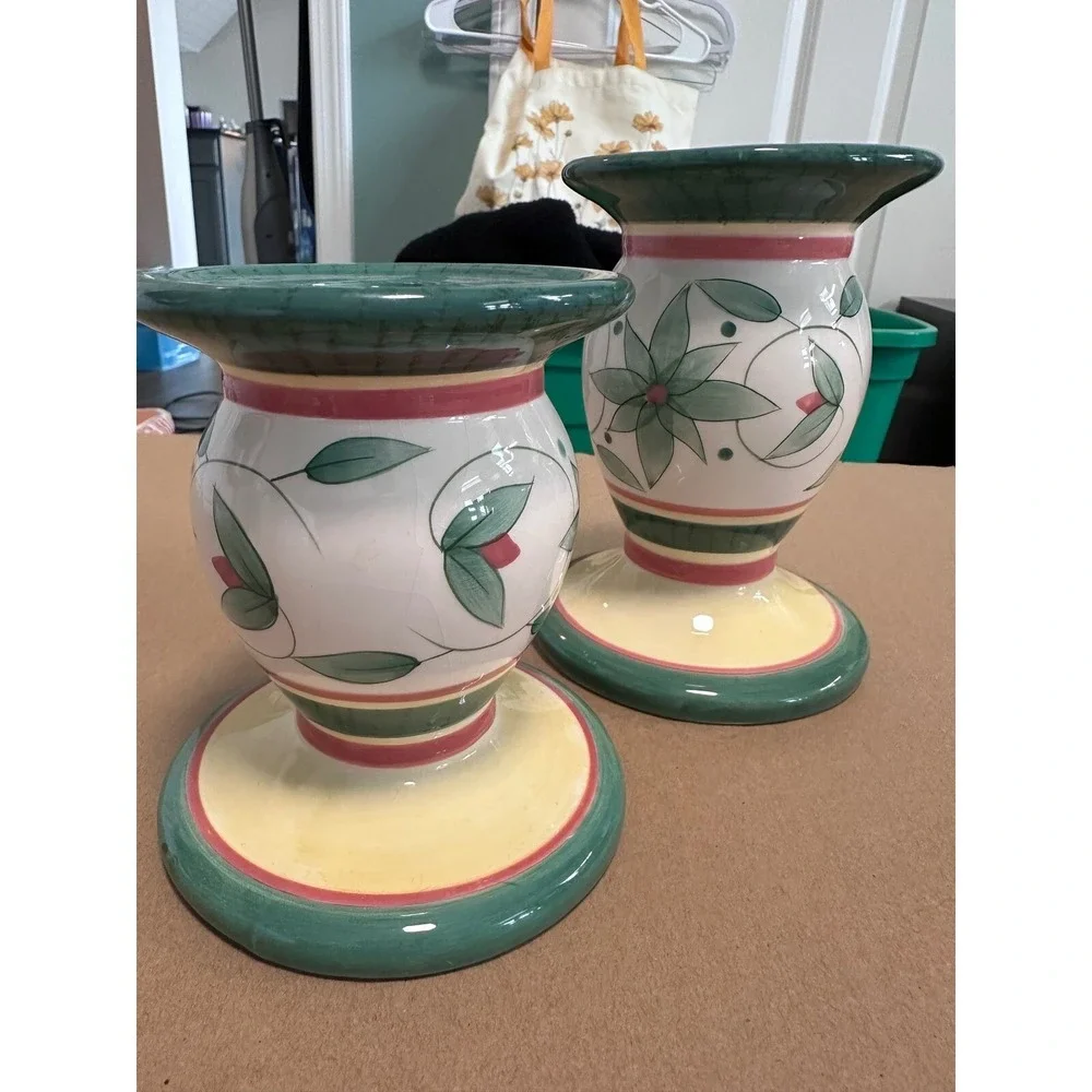 Hand Painted Floral Ceramic Candle Holders Set‎ Decorative Home Decor